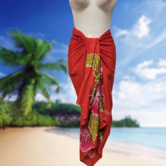Womens Sarong Cotton Wrap, Handpainted Batik Wrapskirt Beach Pareo Beachwear-NEW - Picture 2 of 13